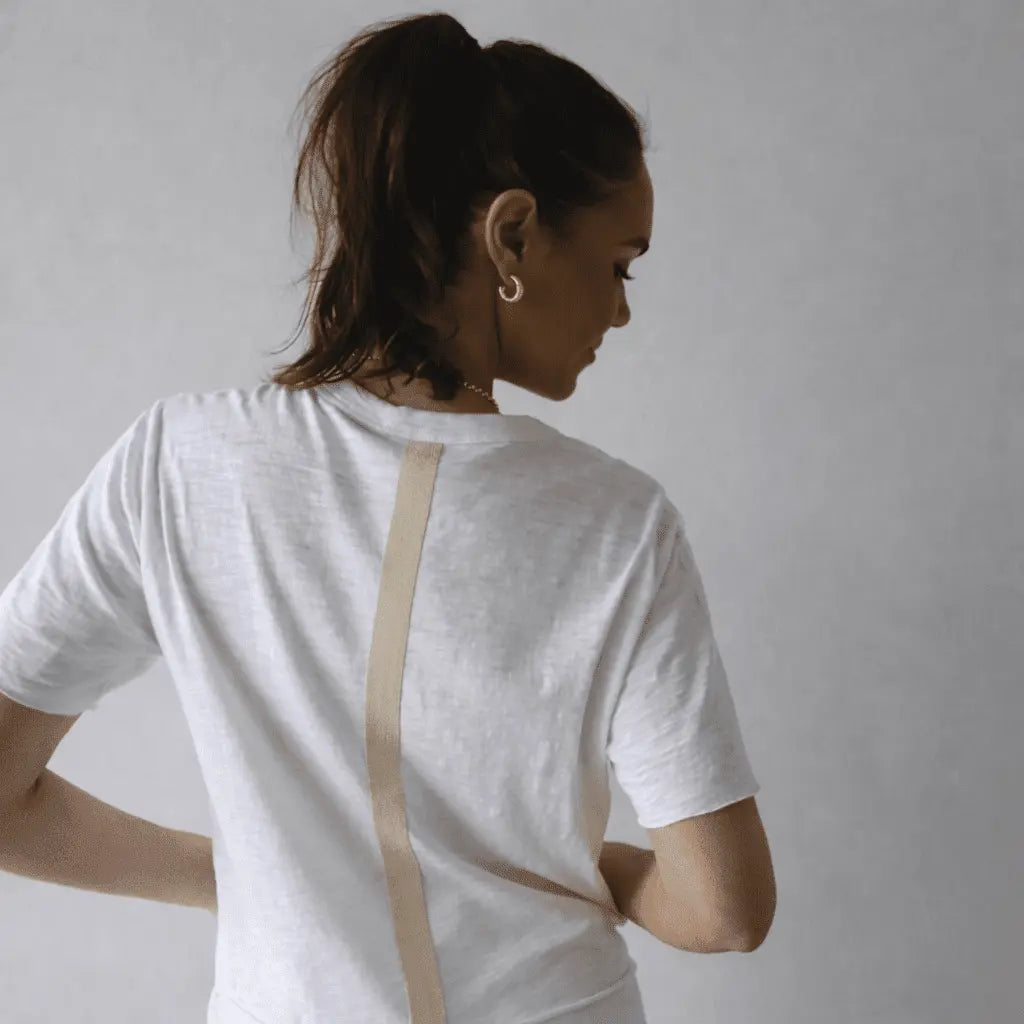 Relaxed Crew in White with Oyster Stripe - Short Sleeve
