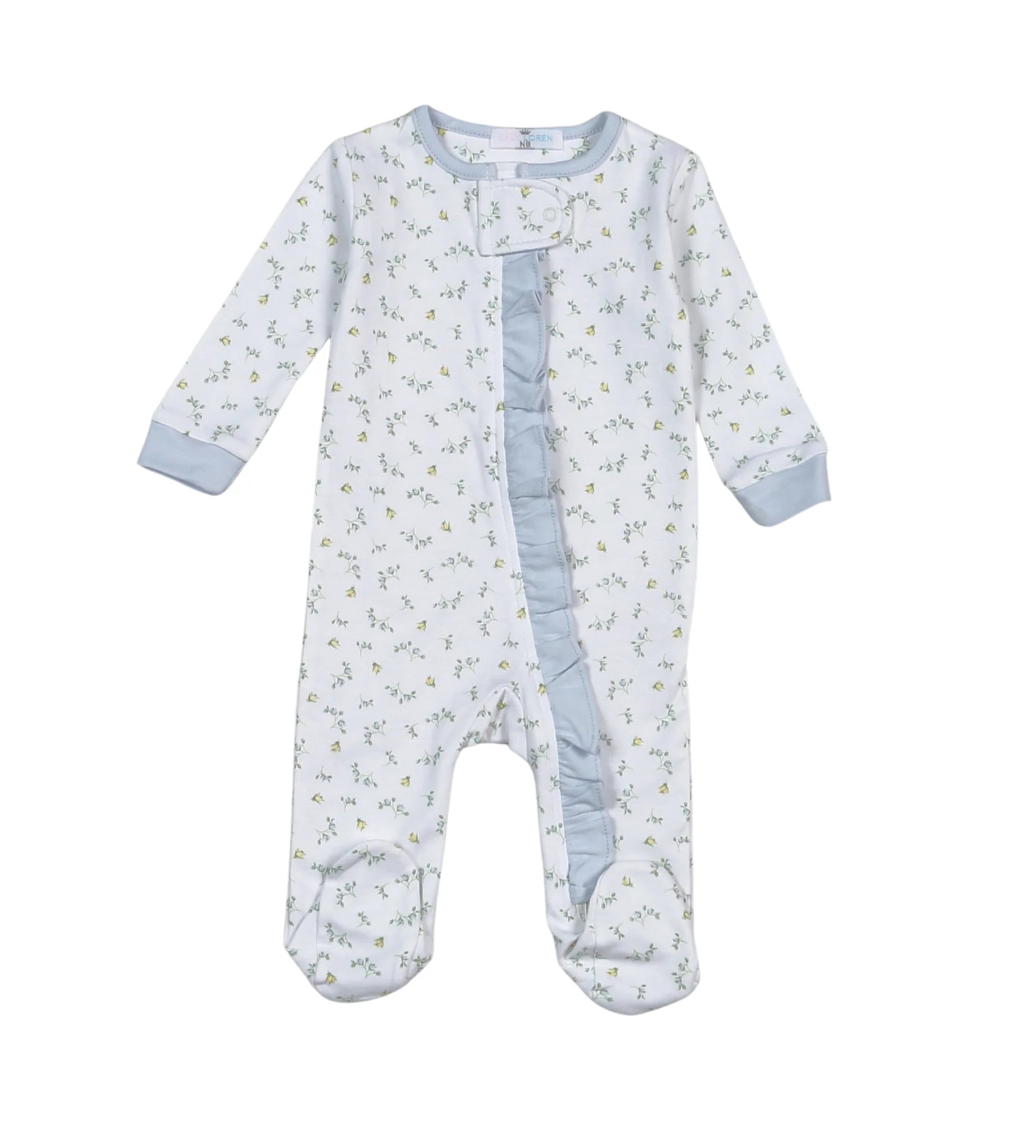 Baby Loren | Mia Blue Floral Pima Zipper Footie