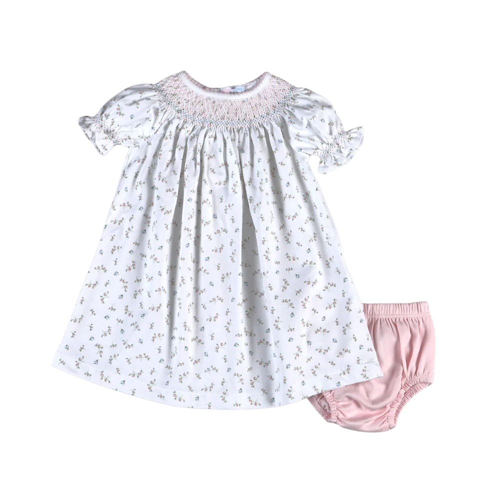 Bella Pink Floral Pima Hand Smocked Dress