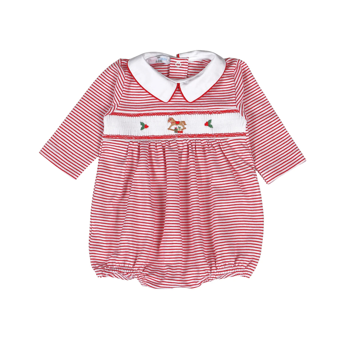 Red Christmas Rocking Horse Smocked Pima Bubble