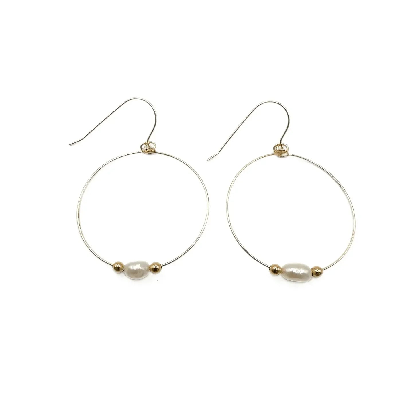 Gold FIlled Simple Rice Pearl Hoop Danglers