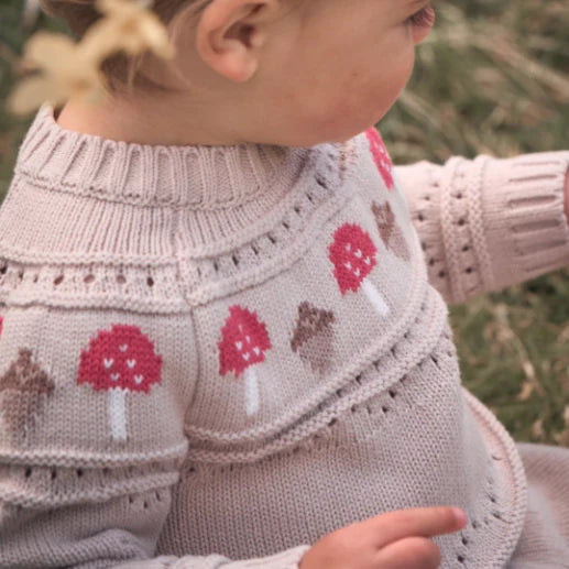 Elegant Baby | Mushroom Fairisle Knit Sweater + Knit Skirt Set