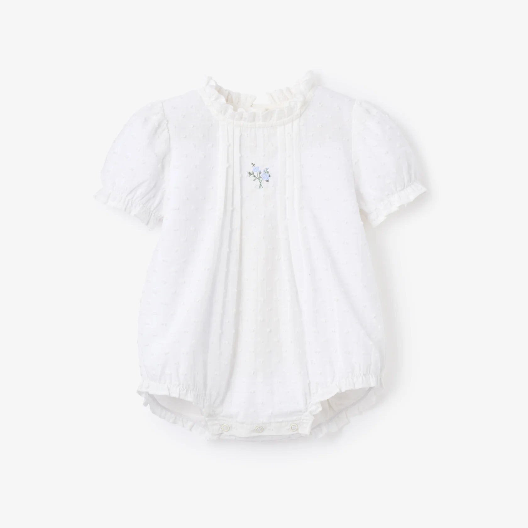 Swiss Dot Pintucked Bubble with Rose Embroidery