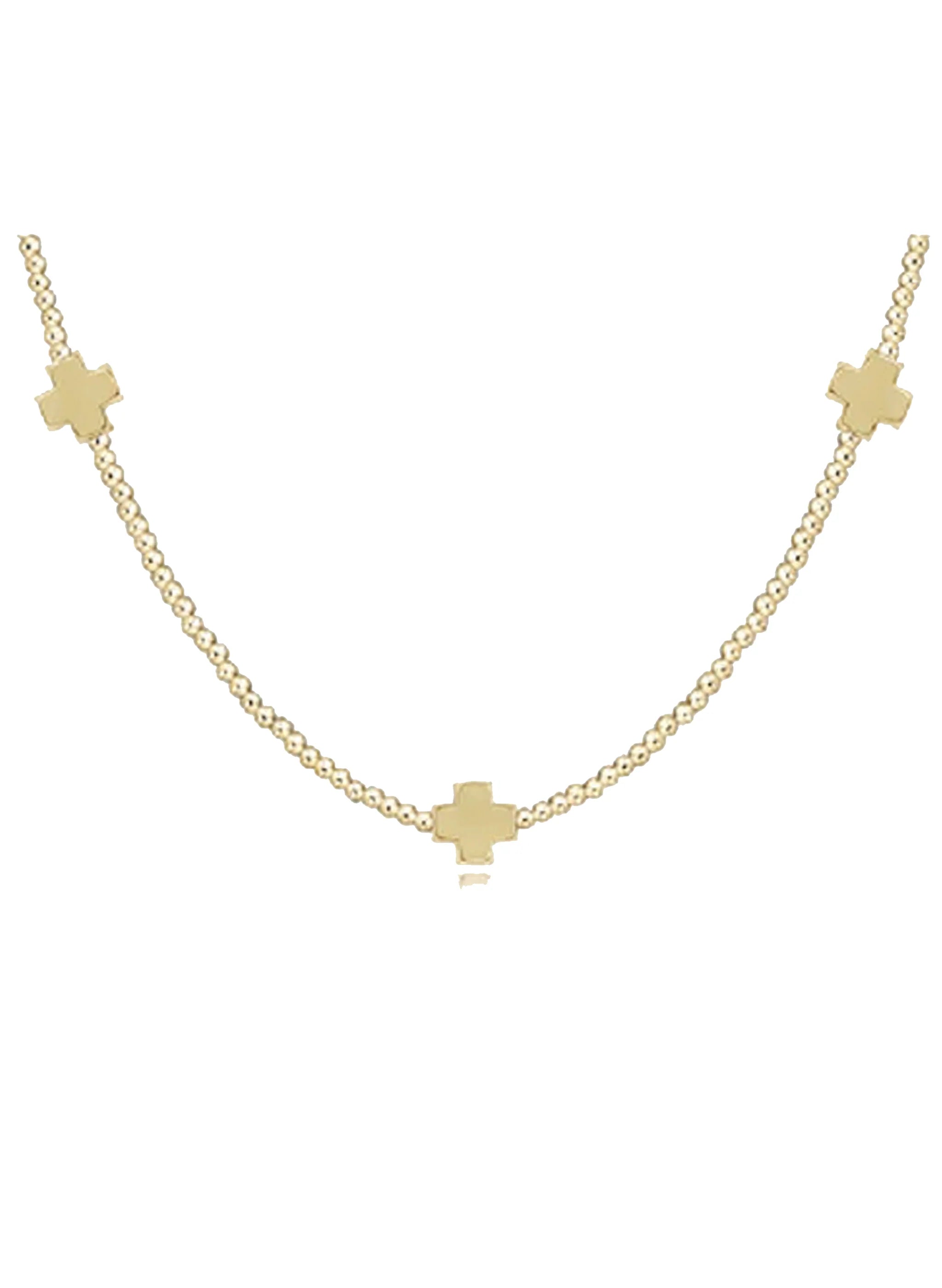 15" Choker Signature Cross Gold Pattern 2mm Bead - Signature Cross Gold