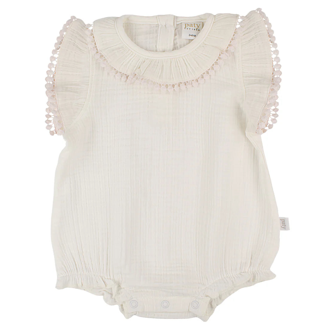 Organic Cotton Muslin Baby Girl Bubble with Pom Pom Trim