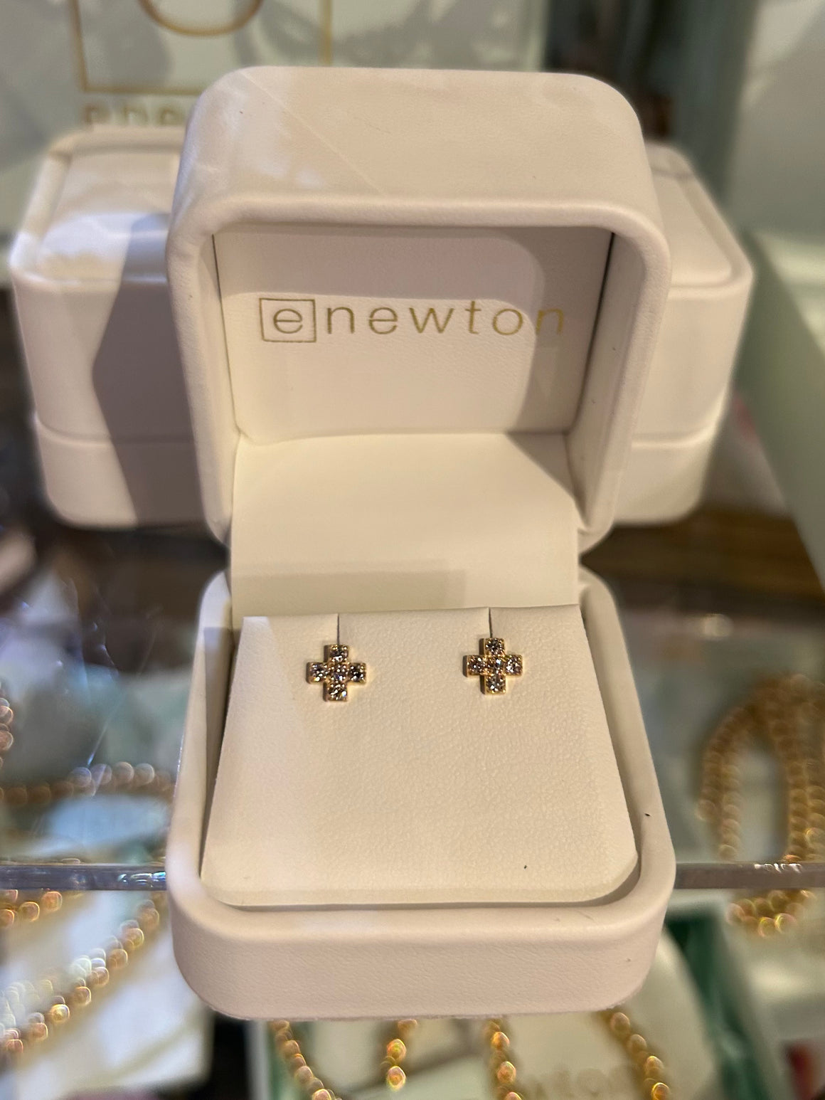 eNewton | 14kt Gold and Diamond Signature Cross Studs