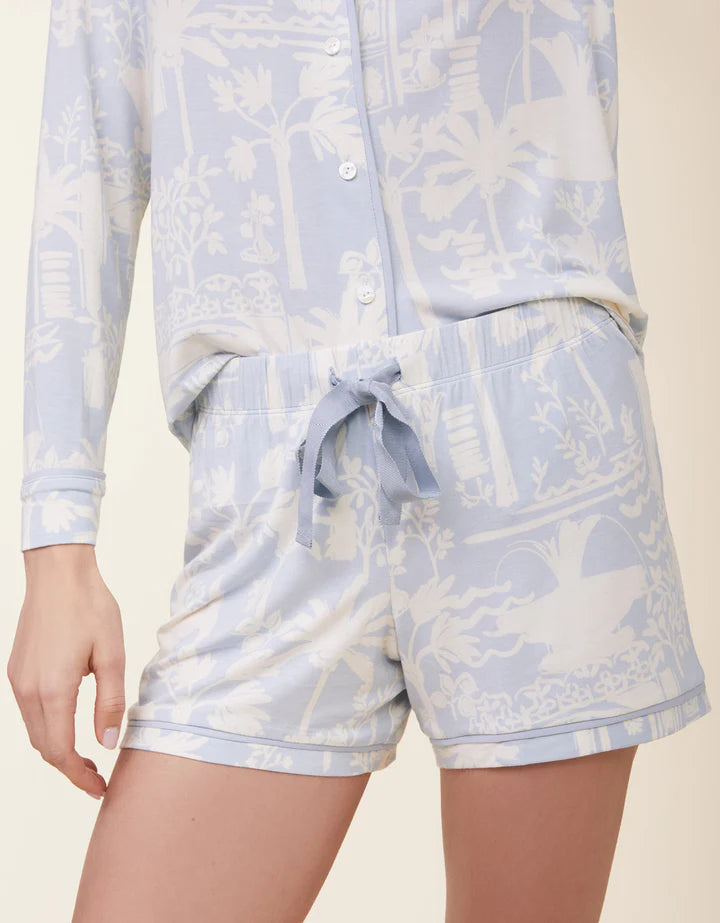 Spartina | Pastel Blue Palm Scene Pajama Shorts