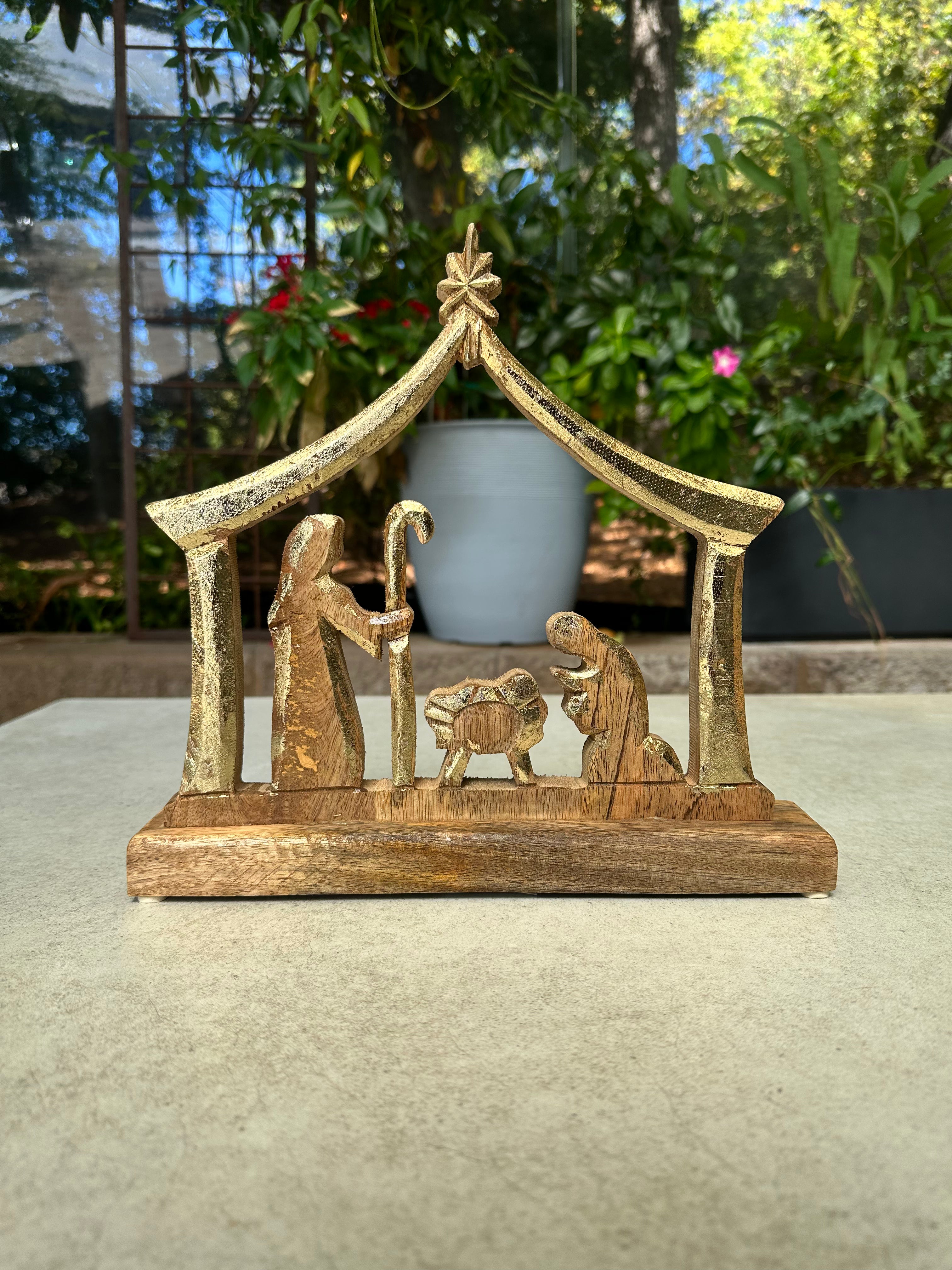 Wood Manger Nativity