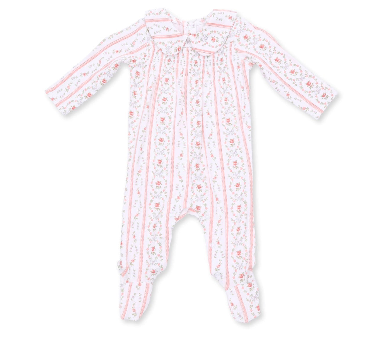 Marnie Rosebud Stripe Smocked Peter Pan Snap Footie