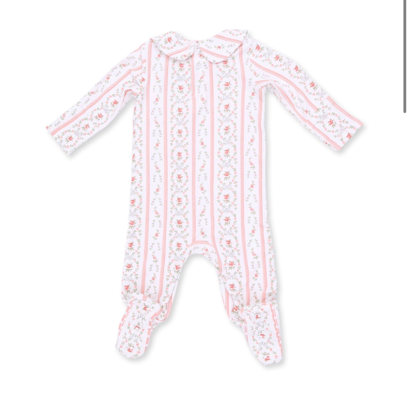 Marnie Rosebud Stripe Smocked Peter Pan Snap Footie
