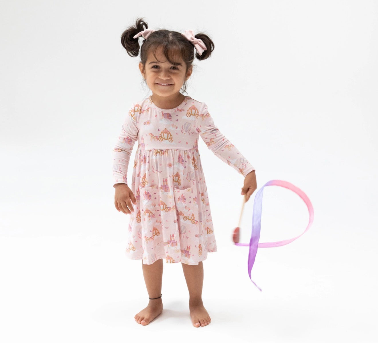 Princess Unicorns and Castle Twirly Long Sleeve Dress with Bike Short