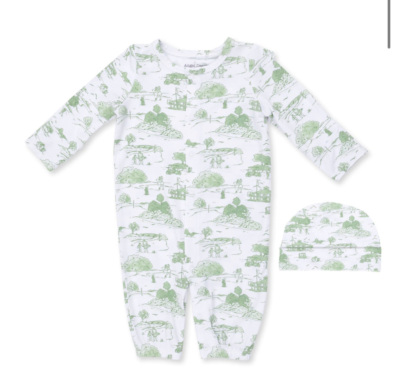 Golf Toile Green Convertible Gown and Beanie Hat