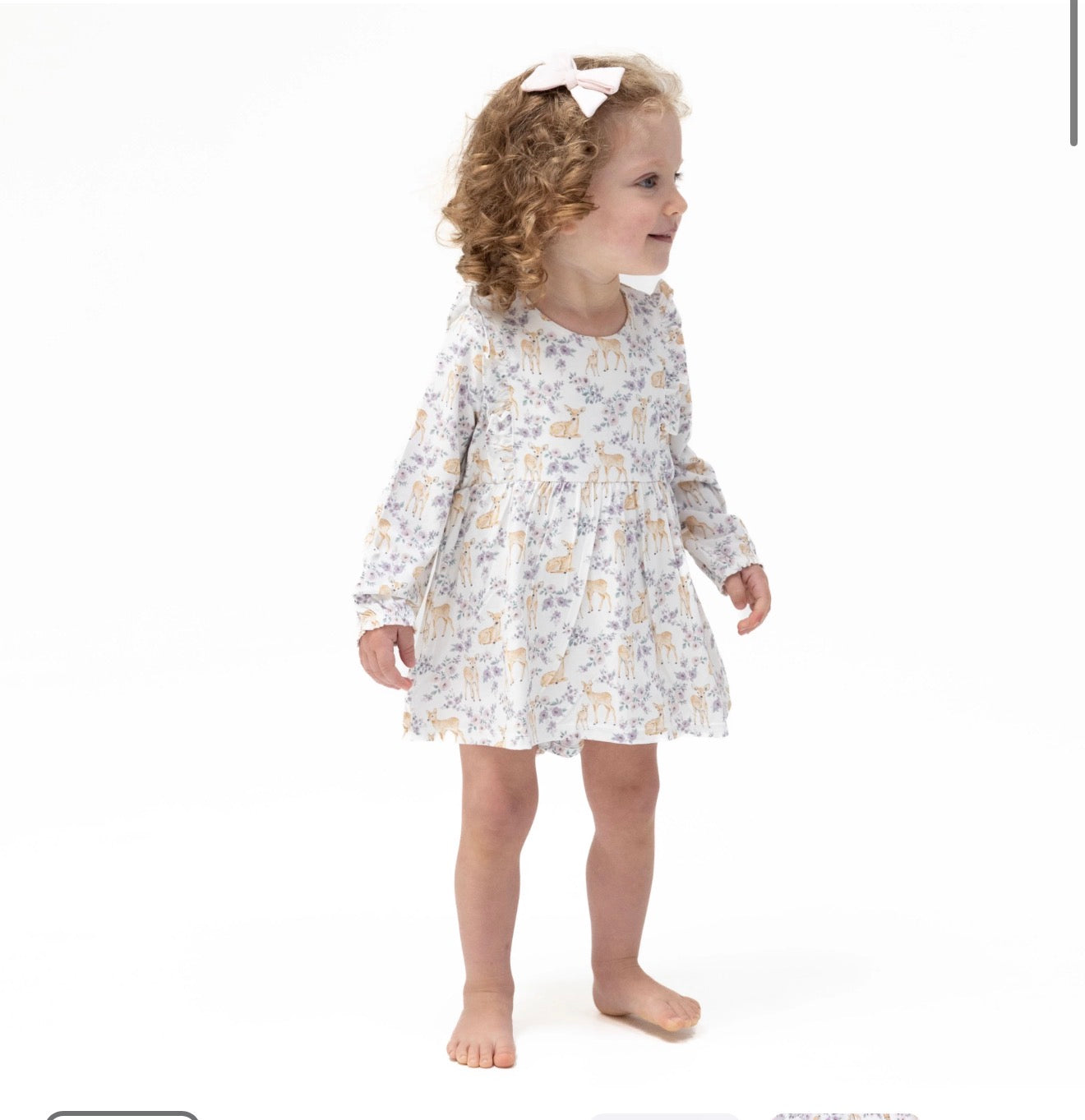 Floral Deer Long Sleeve Ruffle Bodysuit Dress