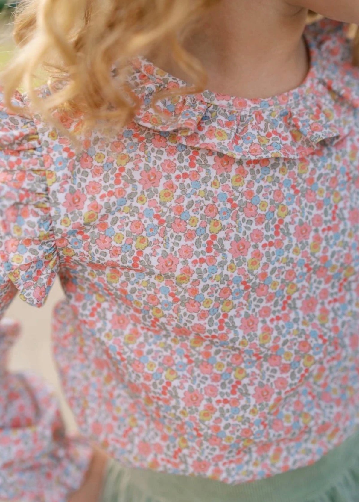 Evelyn Blouse Long Sleeve - Autumn Garden & Sawgrass Green Corduroy Skirt Set