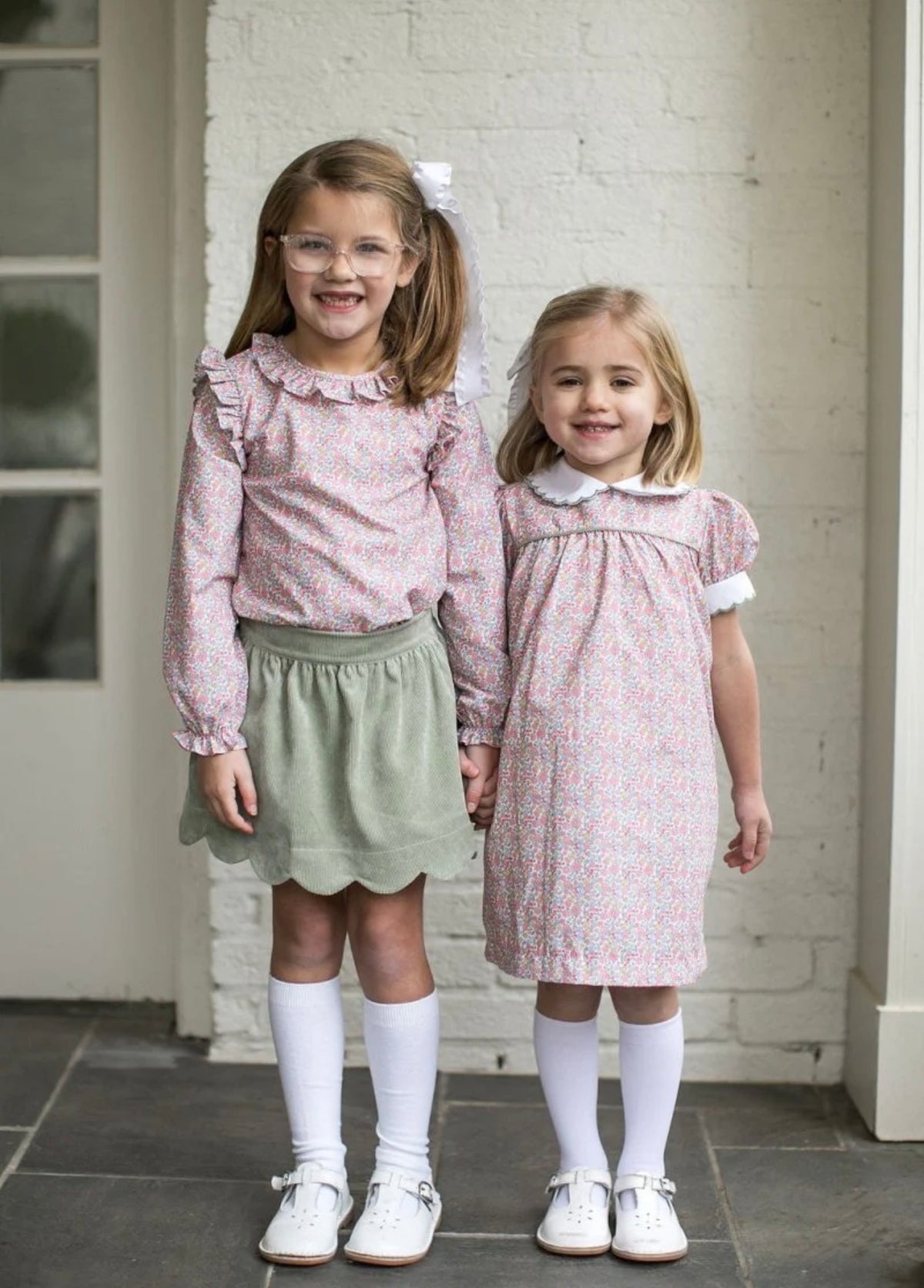 Evelyn Blouse Long Sleeve - Autumn Garden & Sawgrass Green Corduroy Skirt Set