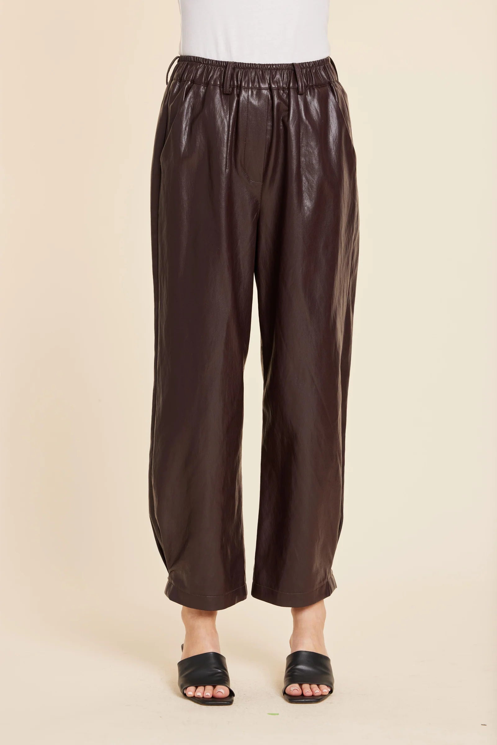 Melissa Faux Leather Barrel Leg Pant in Burgundy
