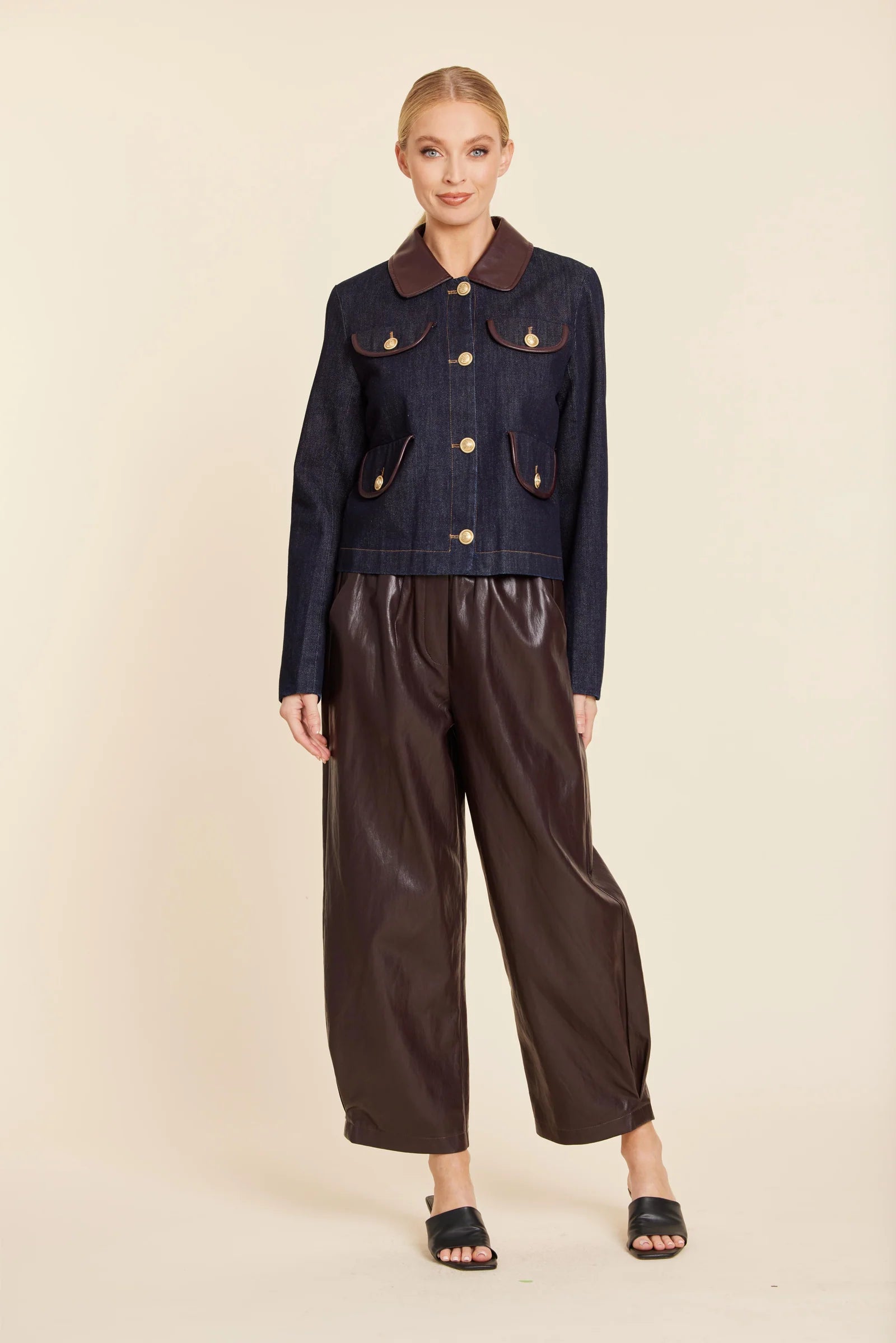 Melissa Faux Leather Barrel Leg Pant in Burgundy