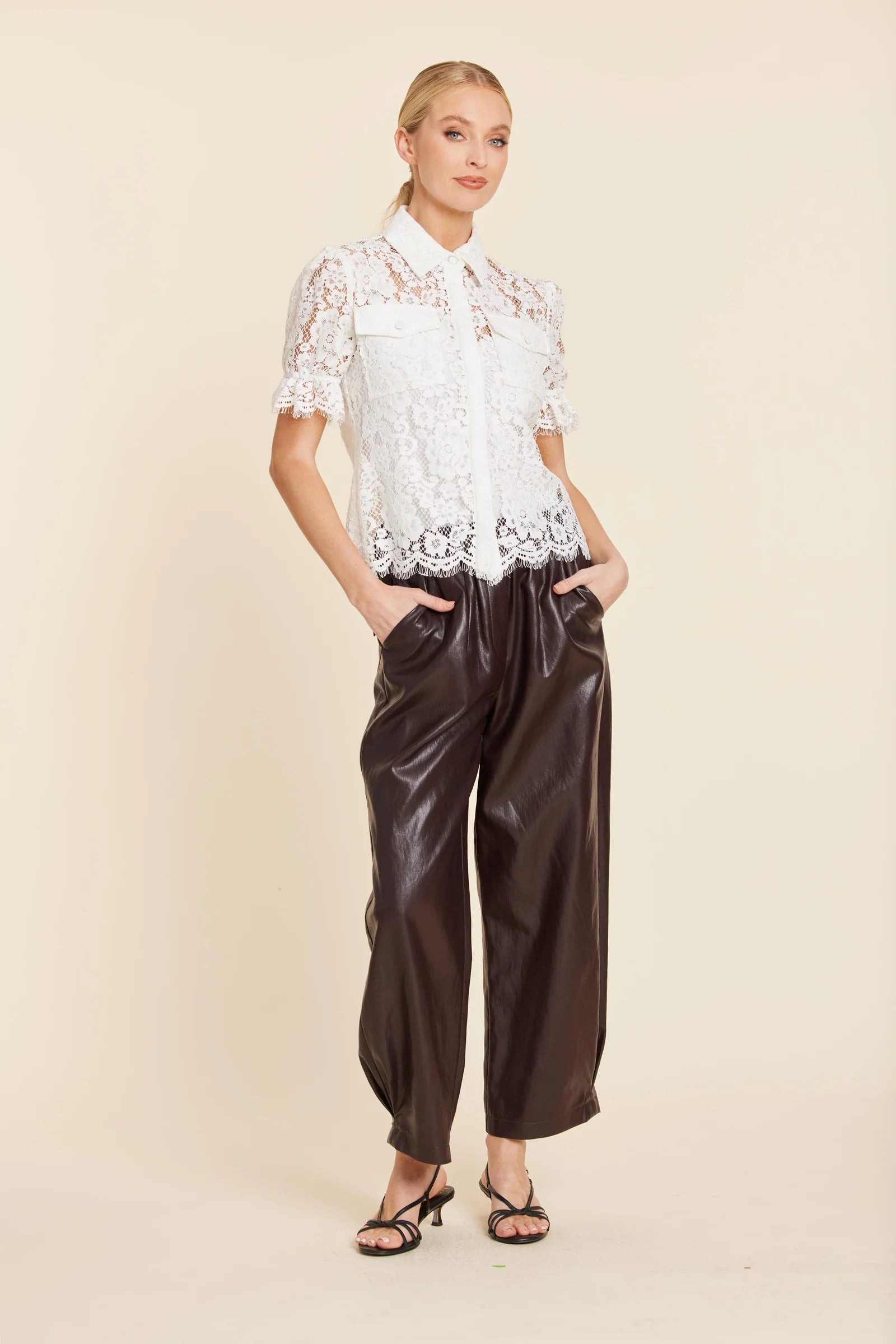 Melissa Faux Leather Barrel Leg Pant in Burgundy