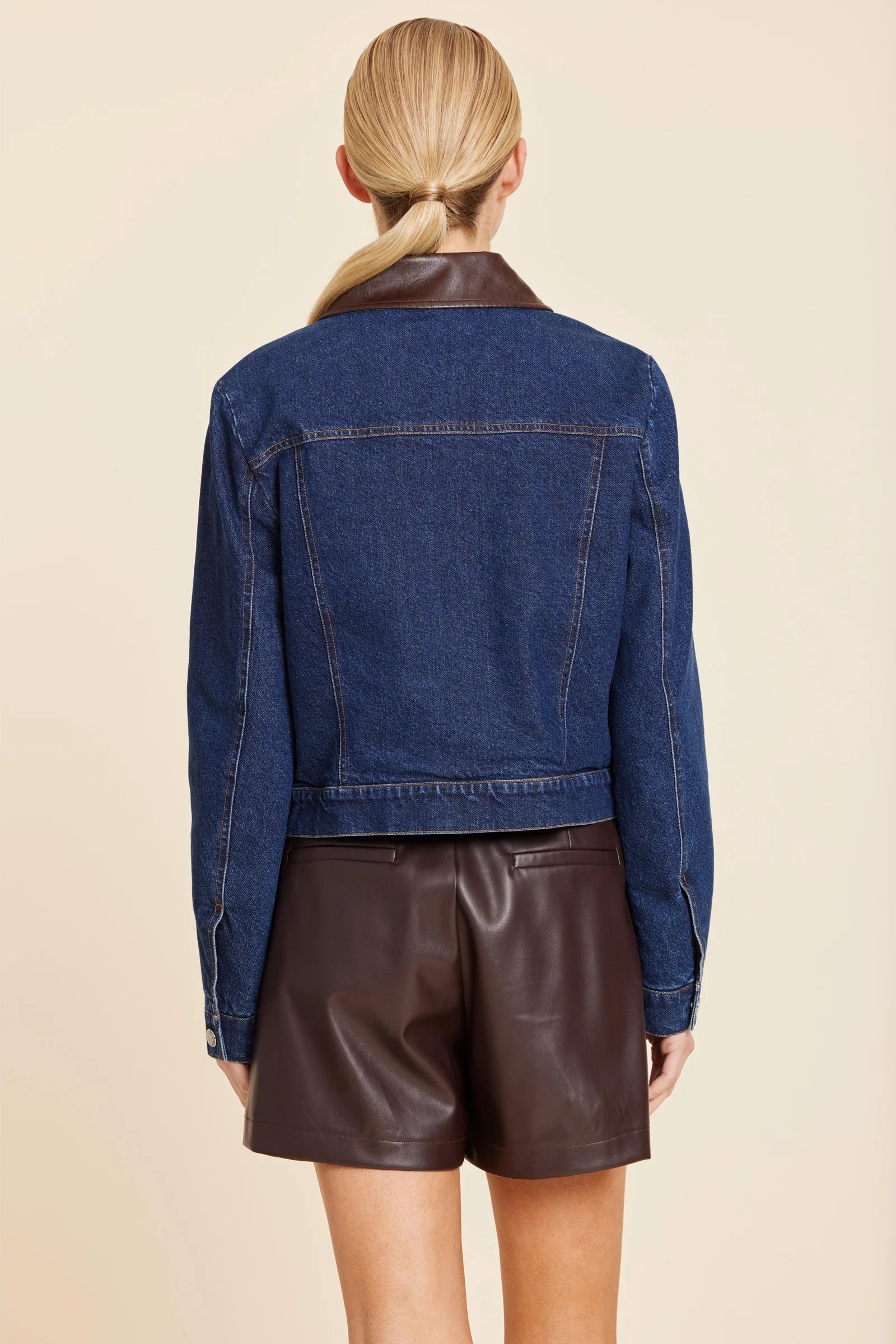 Lindsay Faux Leather Trim Denim Jacket
