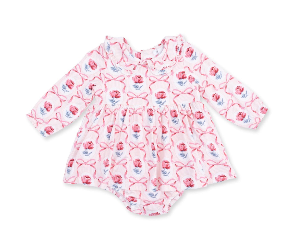 Leslie Rose Long Sleeve Peter Pan Ruffle Collar Bubble with Skirt