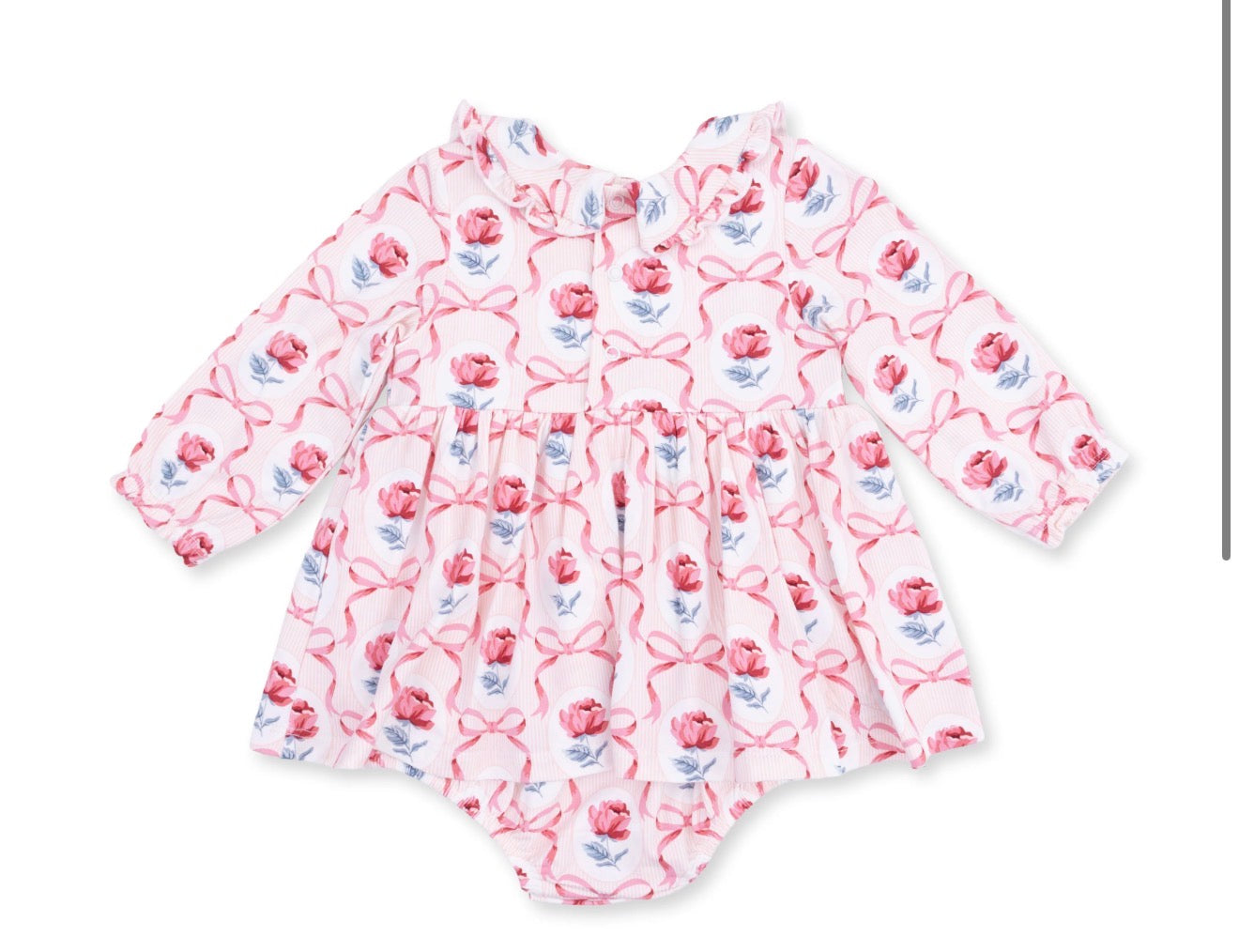 Leslie Rose Long Sleeve Peter Pan Ruffle Collar Bubble with Skirt