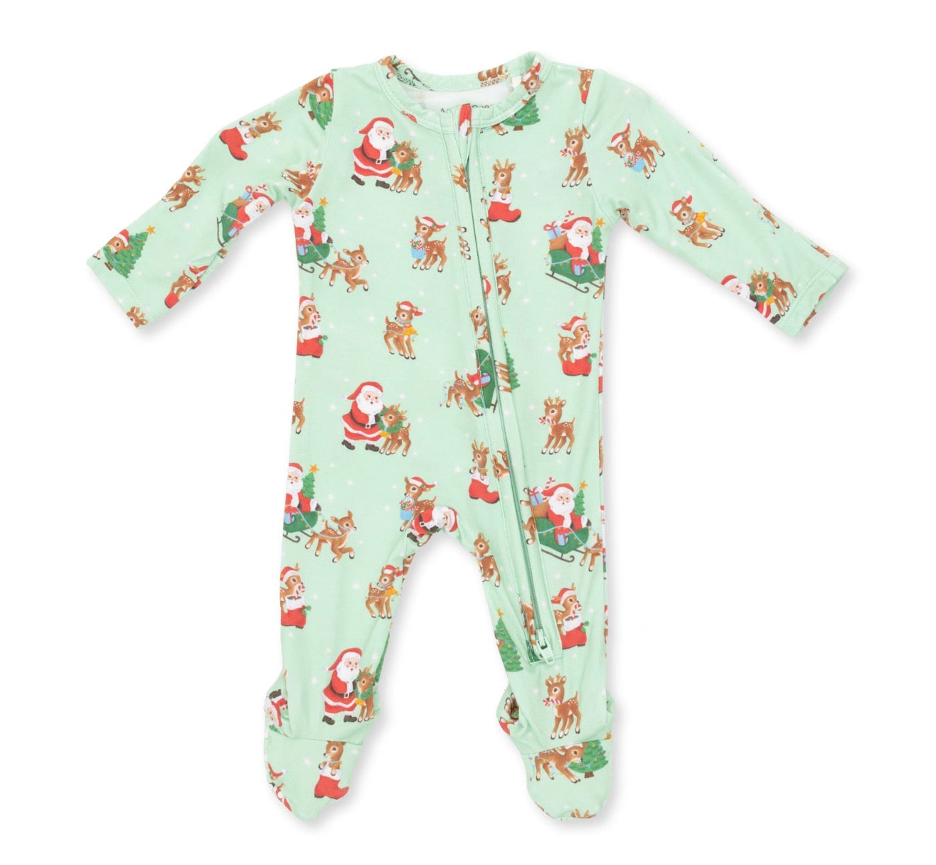 Vintage Reindeer & Santa Uni 2 Way Zipper Footie