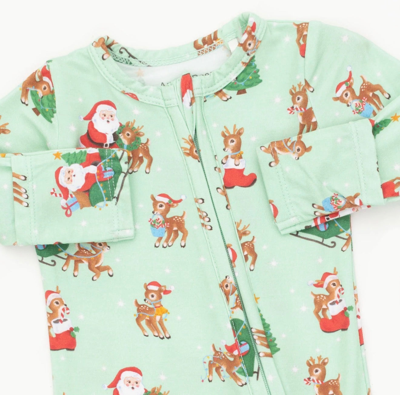 Vintage Reindeer & Santa Uni 2 Way Zipper Footie