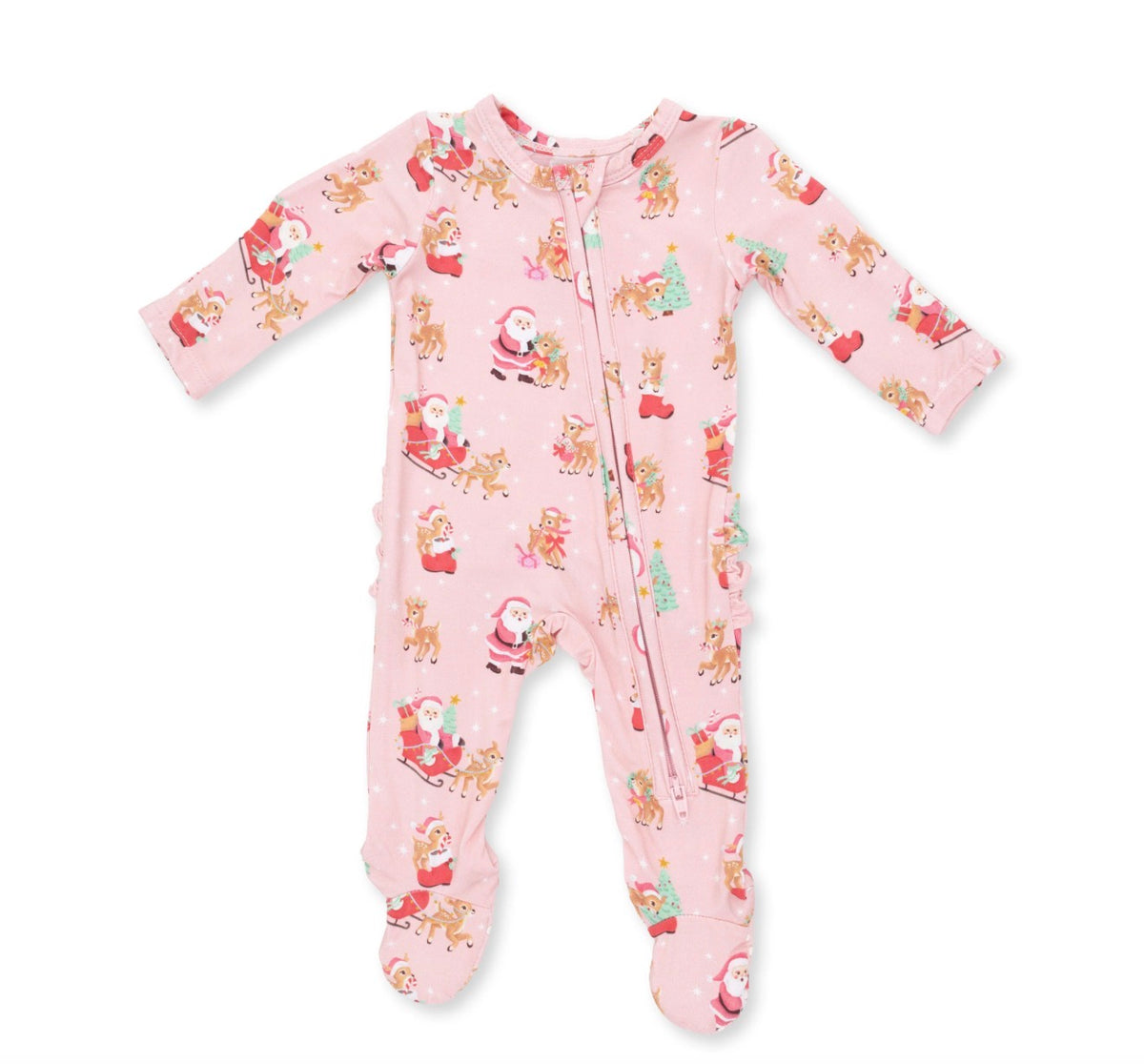 Vintage Reindeer & Santa Pink 2 Way Zipper Footie