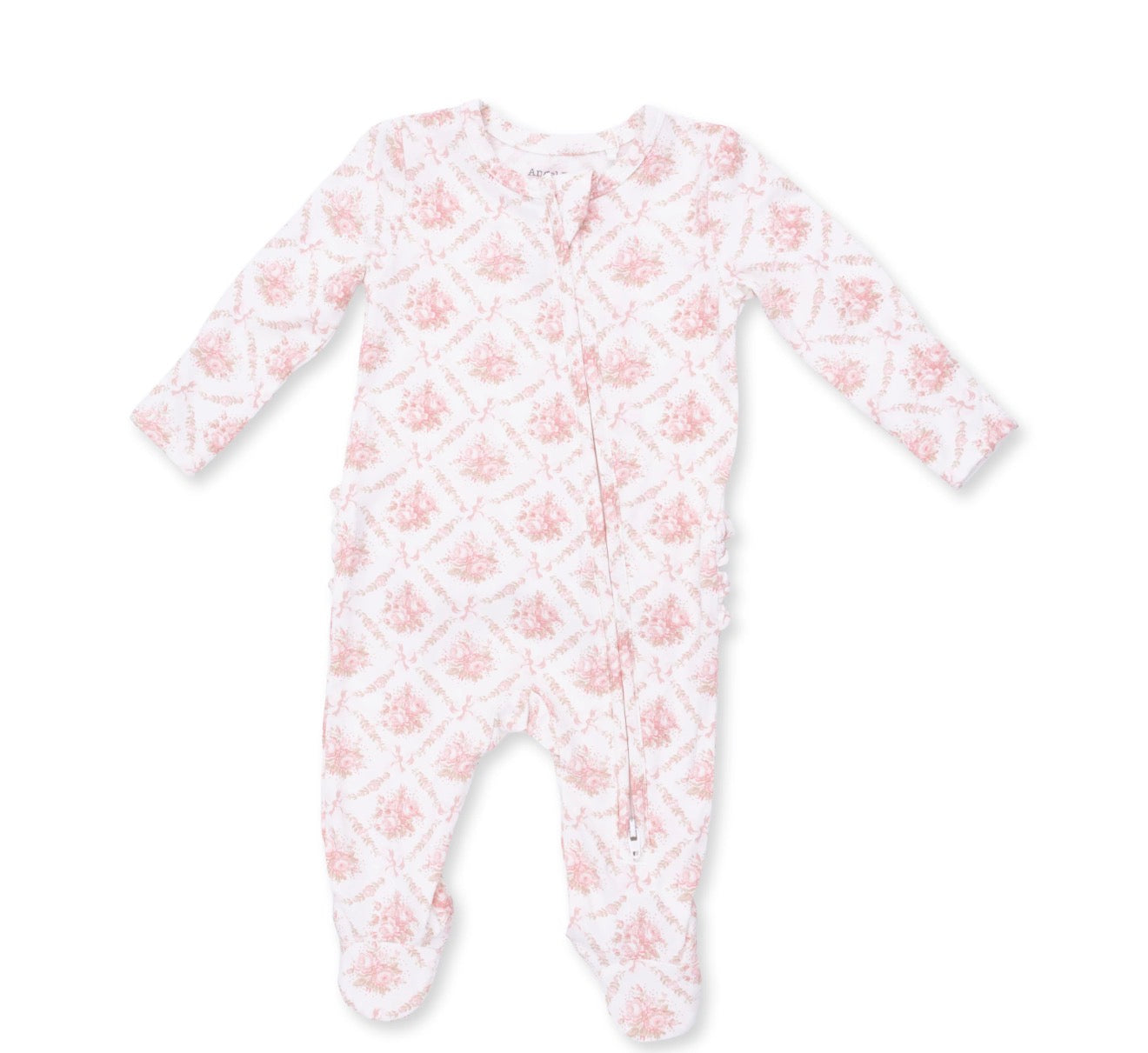 Rose Bow Lattice 2-Way Ruffle Zipper Footie