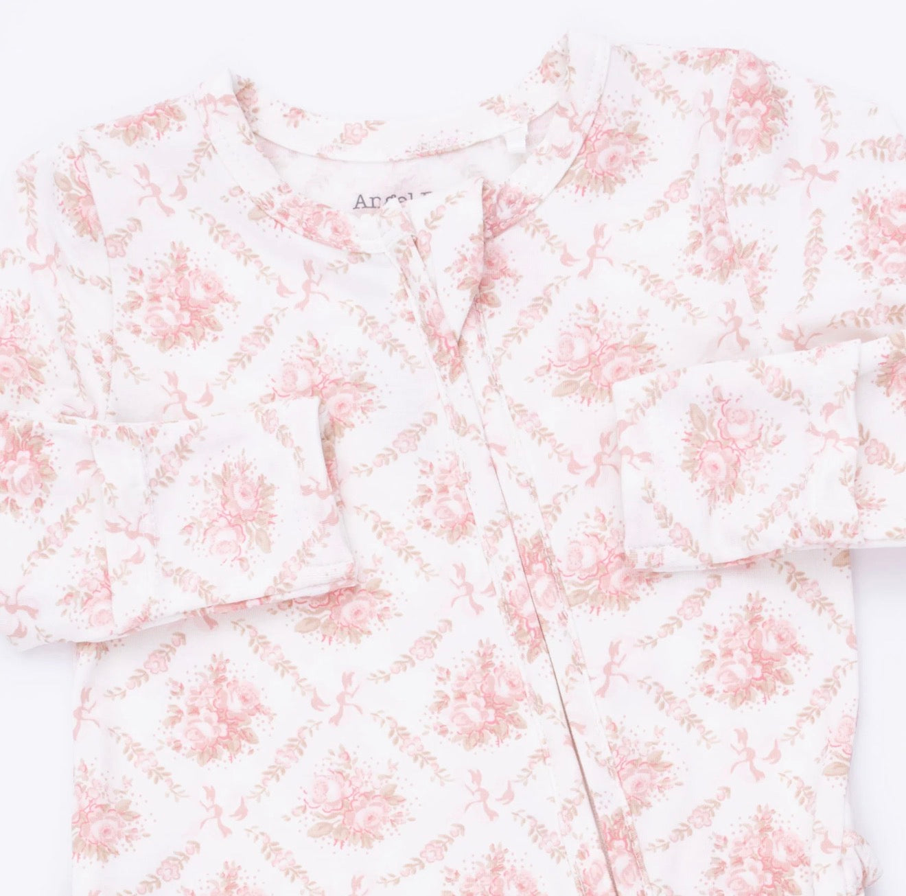 Rose Bow Lattice 2-Way Ruffle Zipper Footie