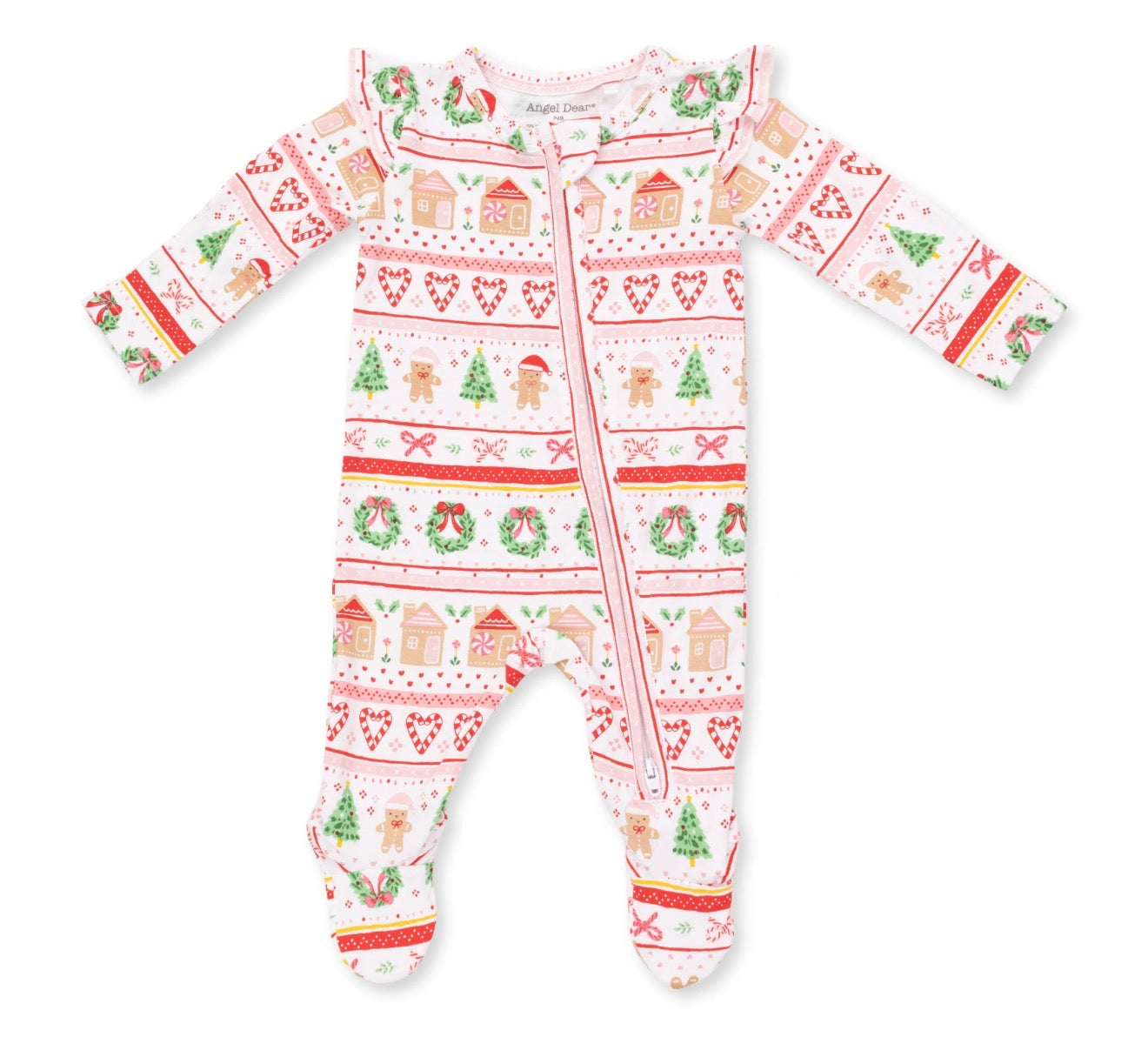 Gingerbread Fair Isle Pink 2-Way Ruffle Zipper Footie