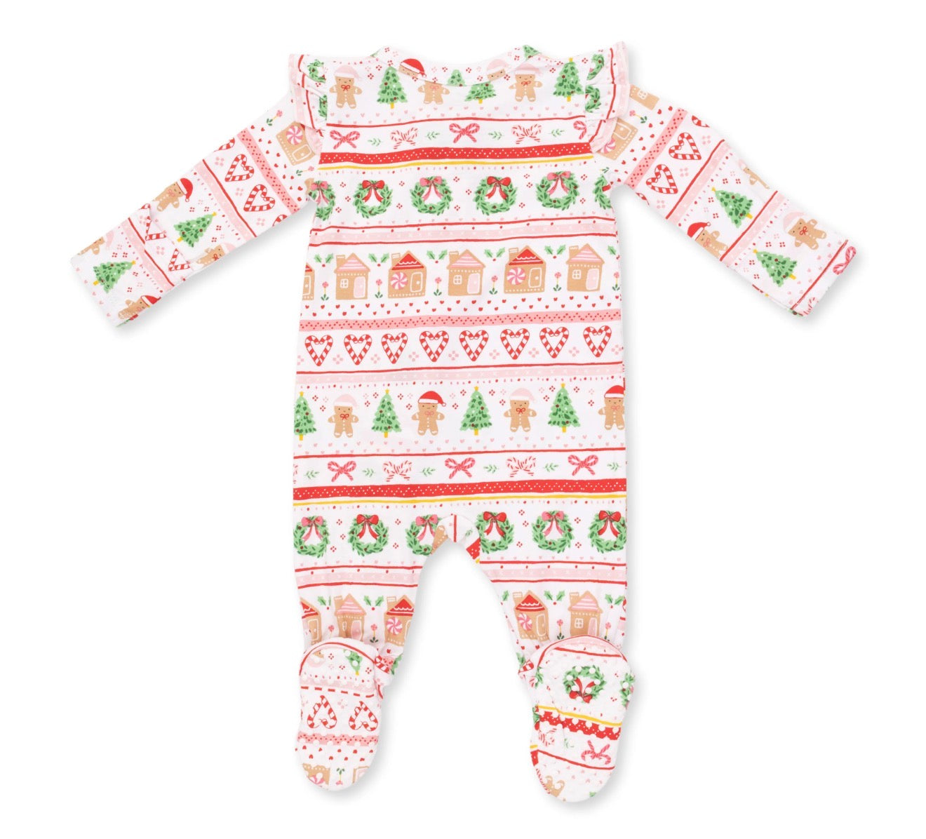 Gingerbread Fair Isle Pink 2-Way Ruffle Zipper Footie