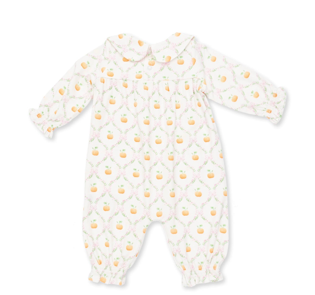 Pretty Pumpkin Trellis Smocked Long Sleeve Romper