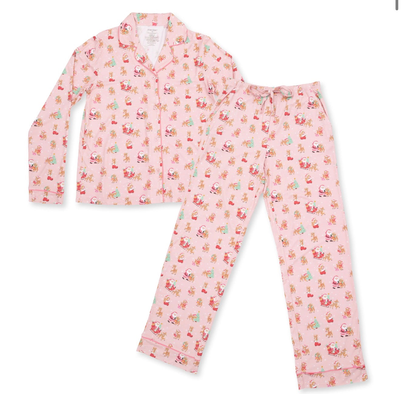 Vintage Reindeer & Santa Pink Adult Long Sleeve PJ's