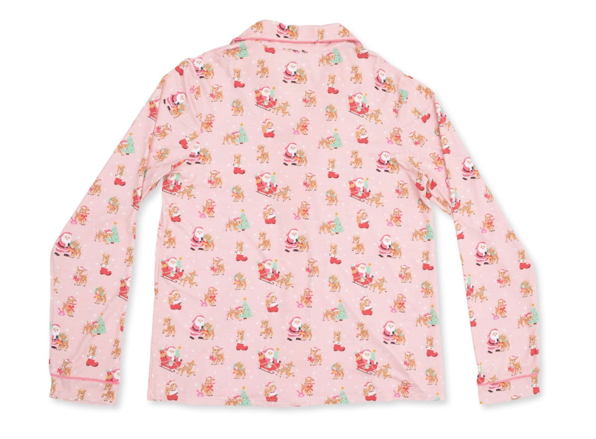 Vintage Reindeer & Santa Pink Adult Long Sleeve PJ's