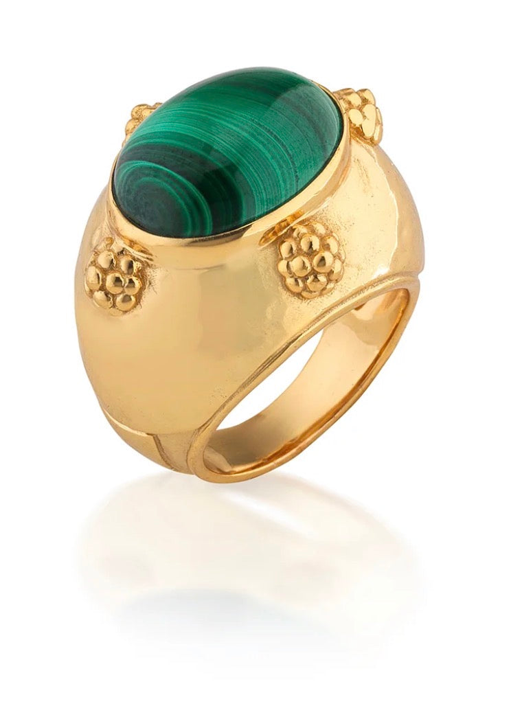 Cleopatra Oval Ring Gold - Malachite