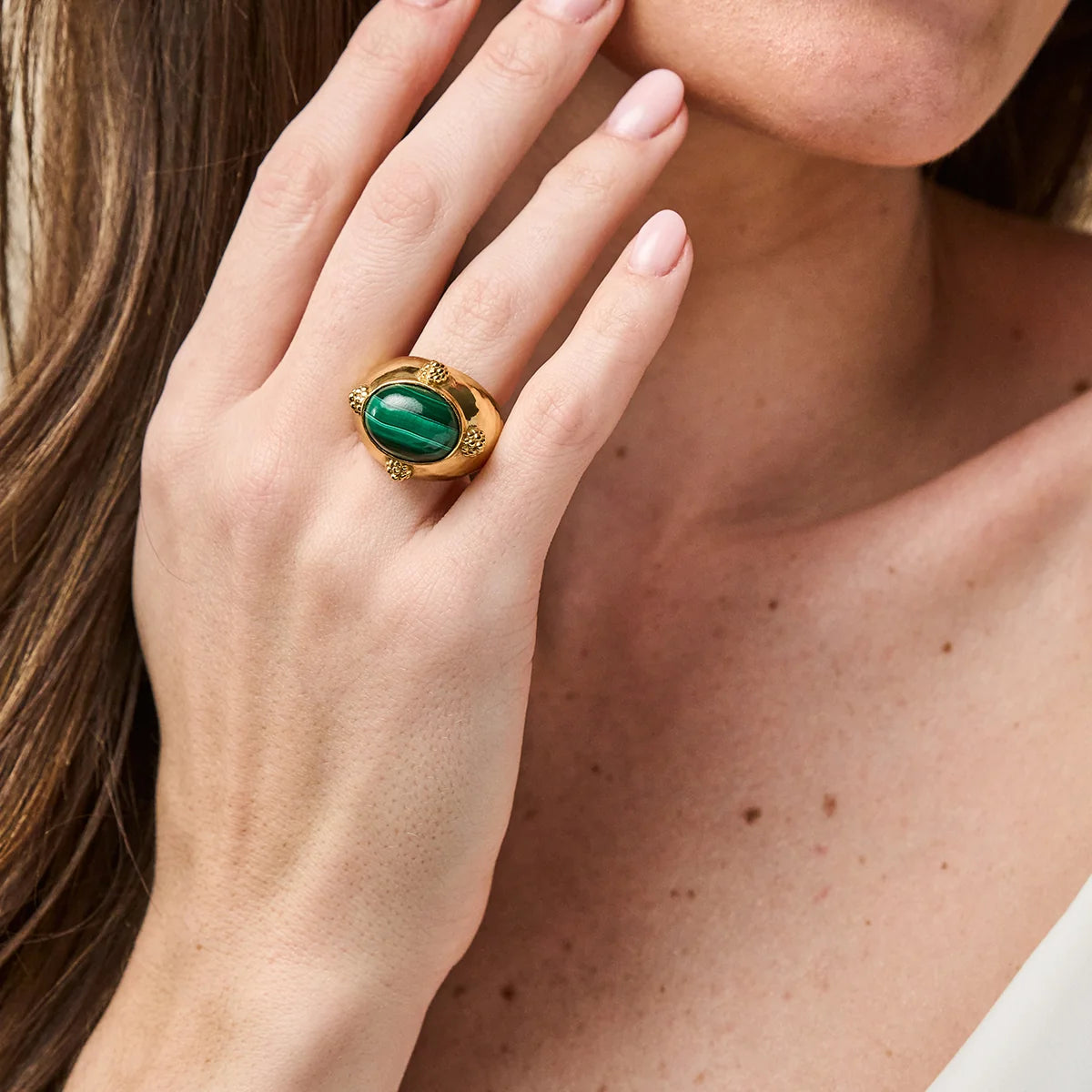 Cleopatra Oval Ring Gold - Malachite