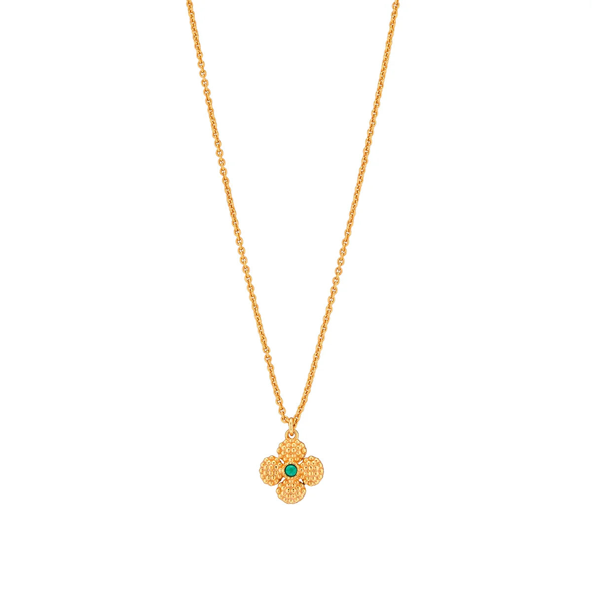 Berry Clover Double Sided Charm Necklace - Malachite