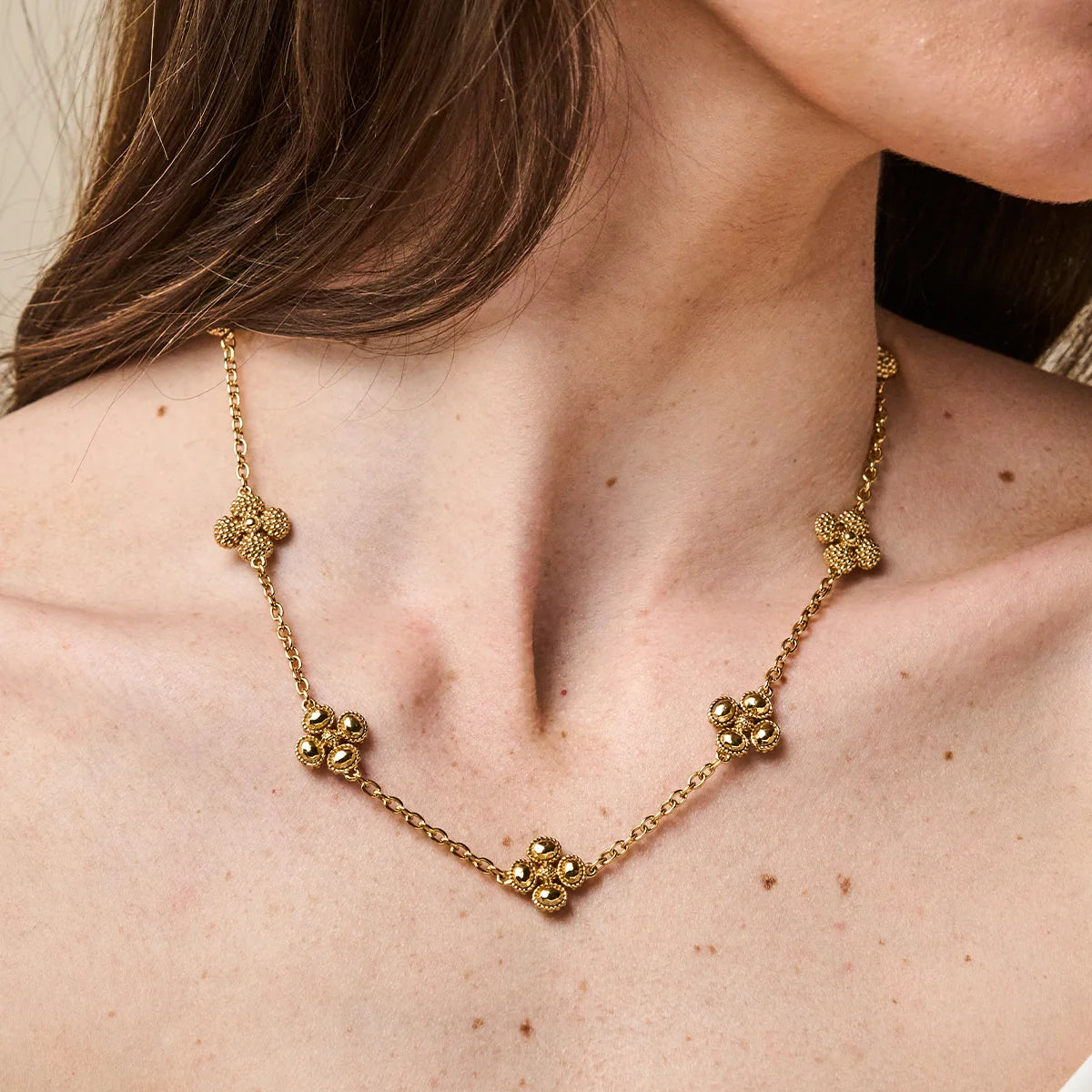Berry Clover Double Sided Necklace - Gold