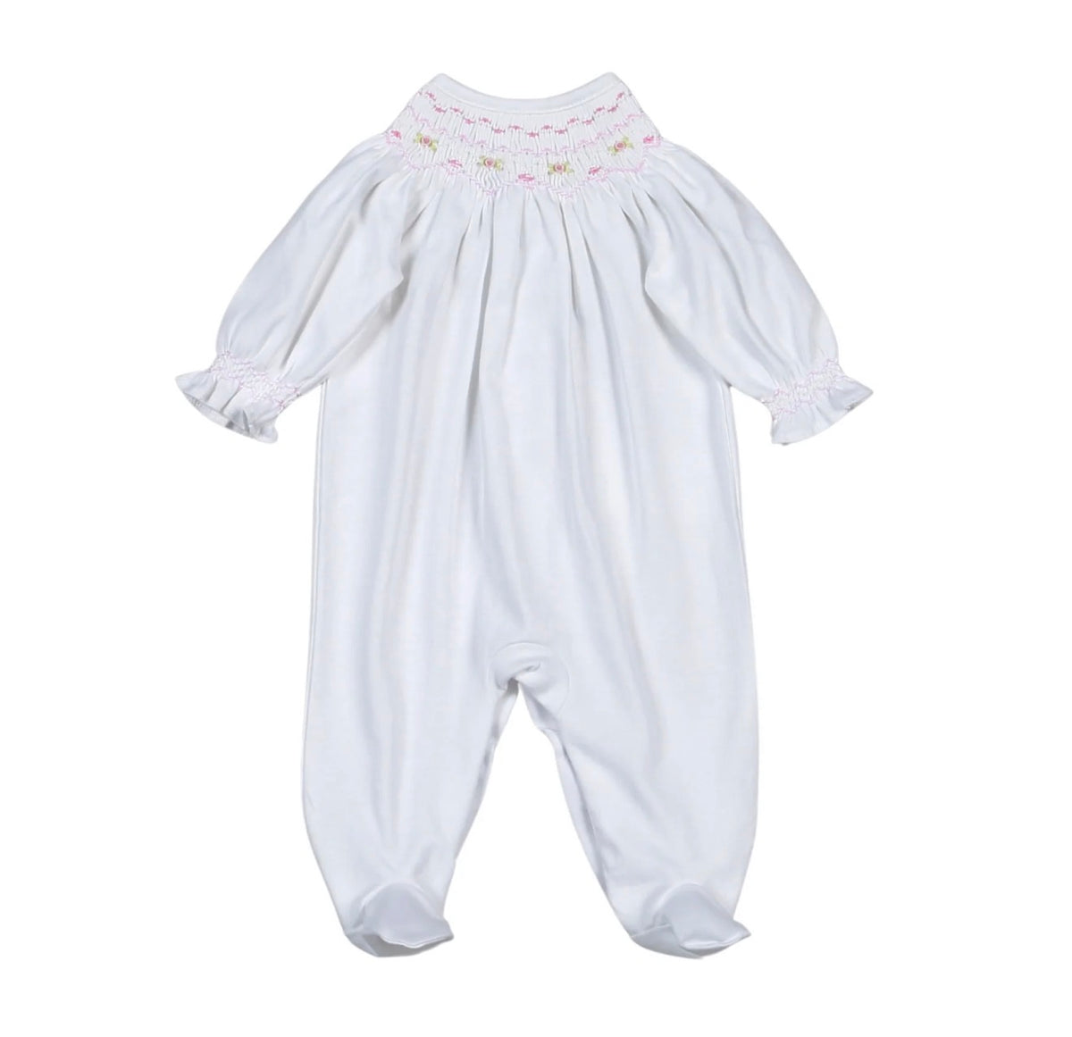 Sally White/Pink Hand Smocked Bishop Pima Footie
