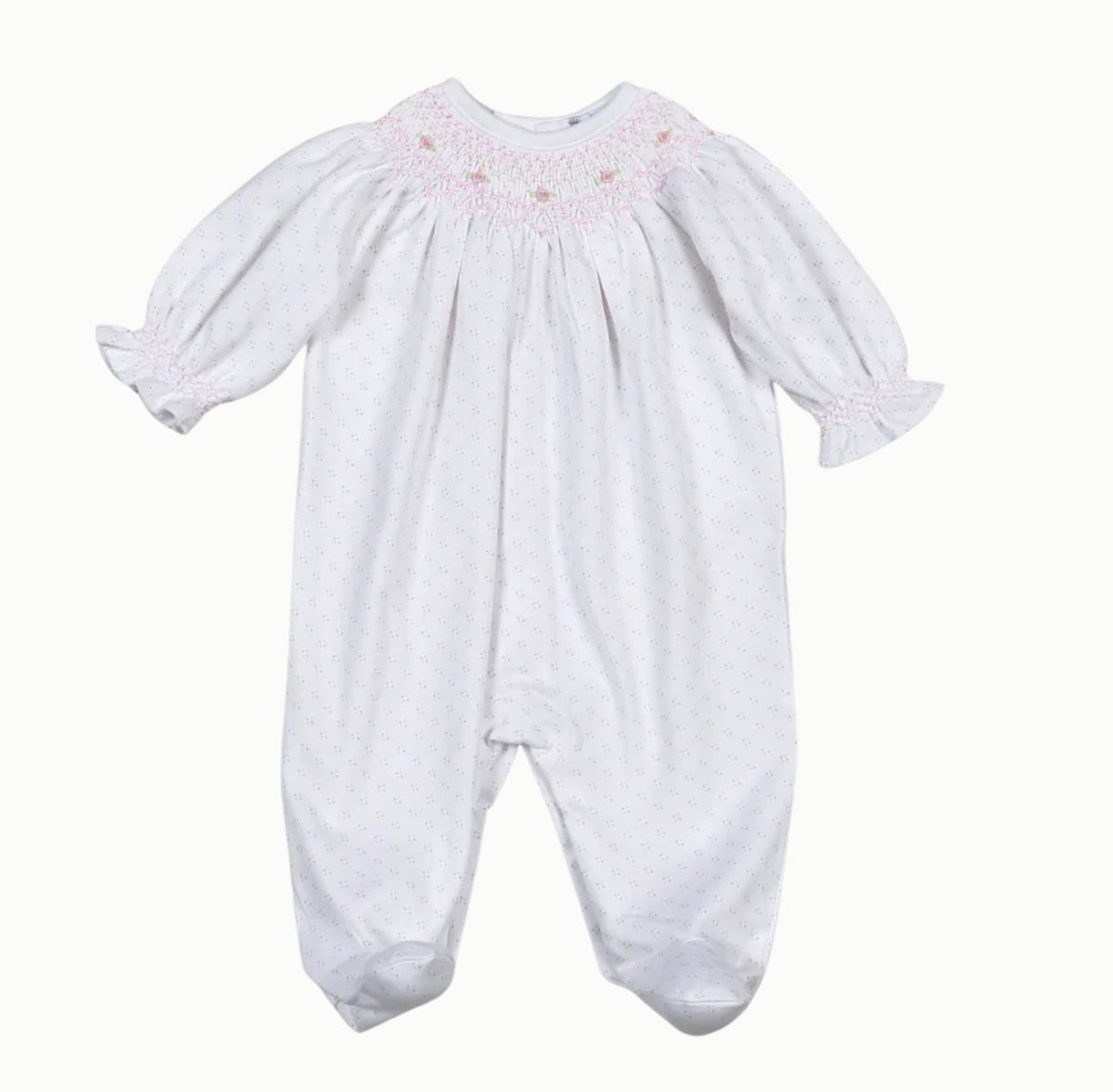 Sally Pink Dots Hand Smocked Bishop Pima Footie