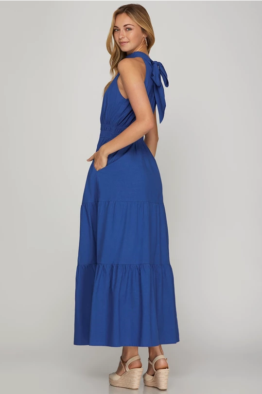 Sarah Royal Blue Halter Dress