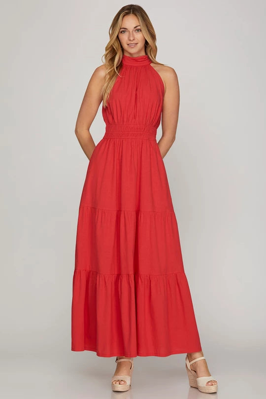 Sarah Red Halter Dress