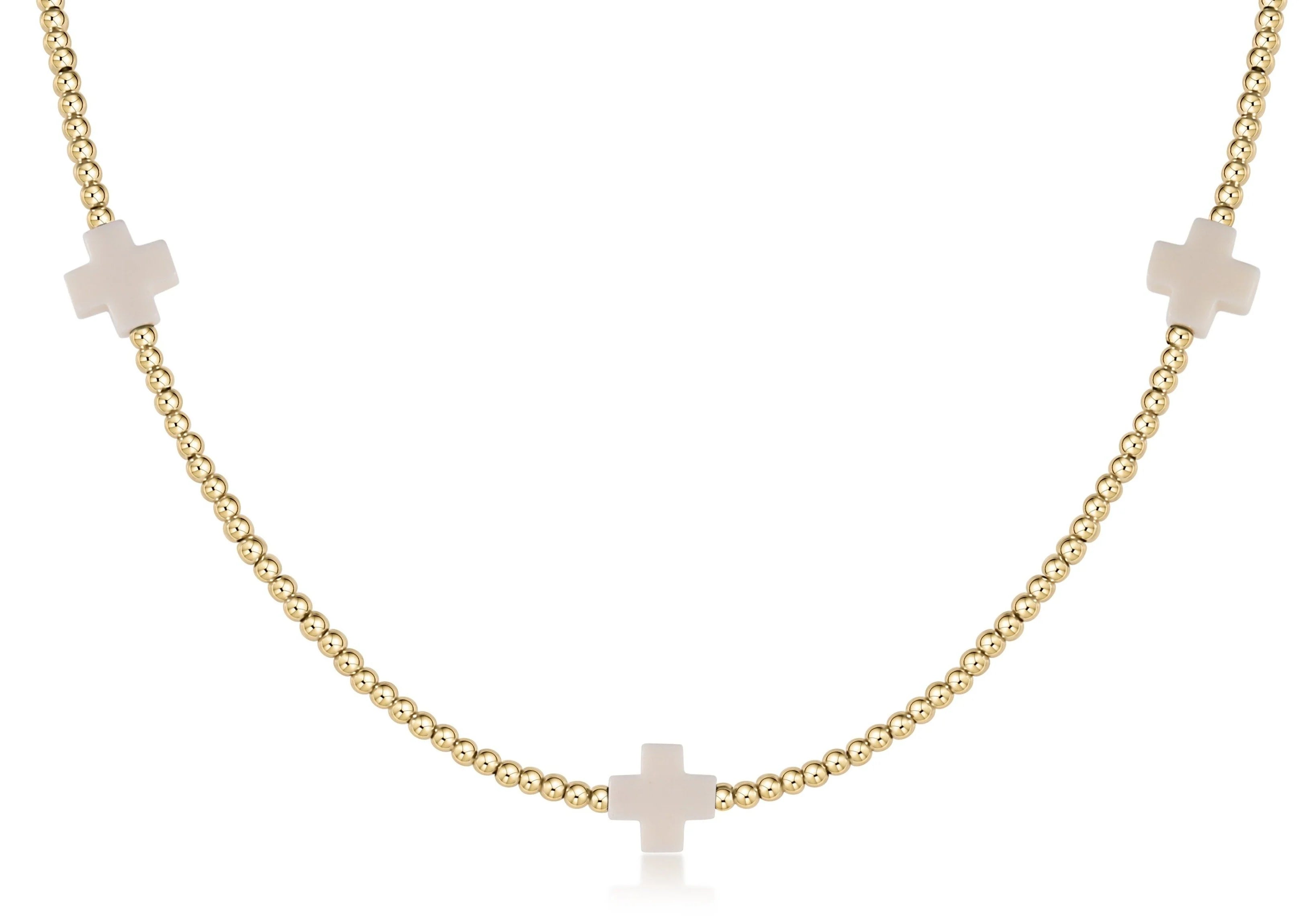 eNewton | 15" Choker Signature Cross Gold Pattern 2mm Bead - Off White