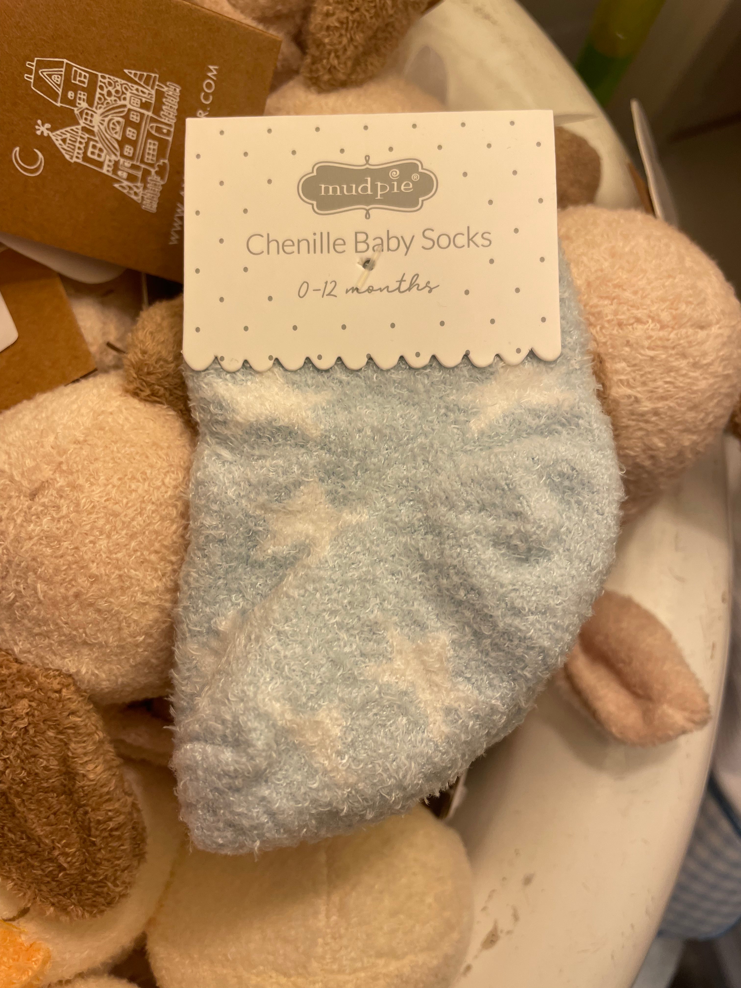 MudPie Chenille Blue and White Stars Baby Socks