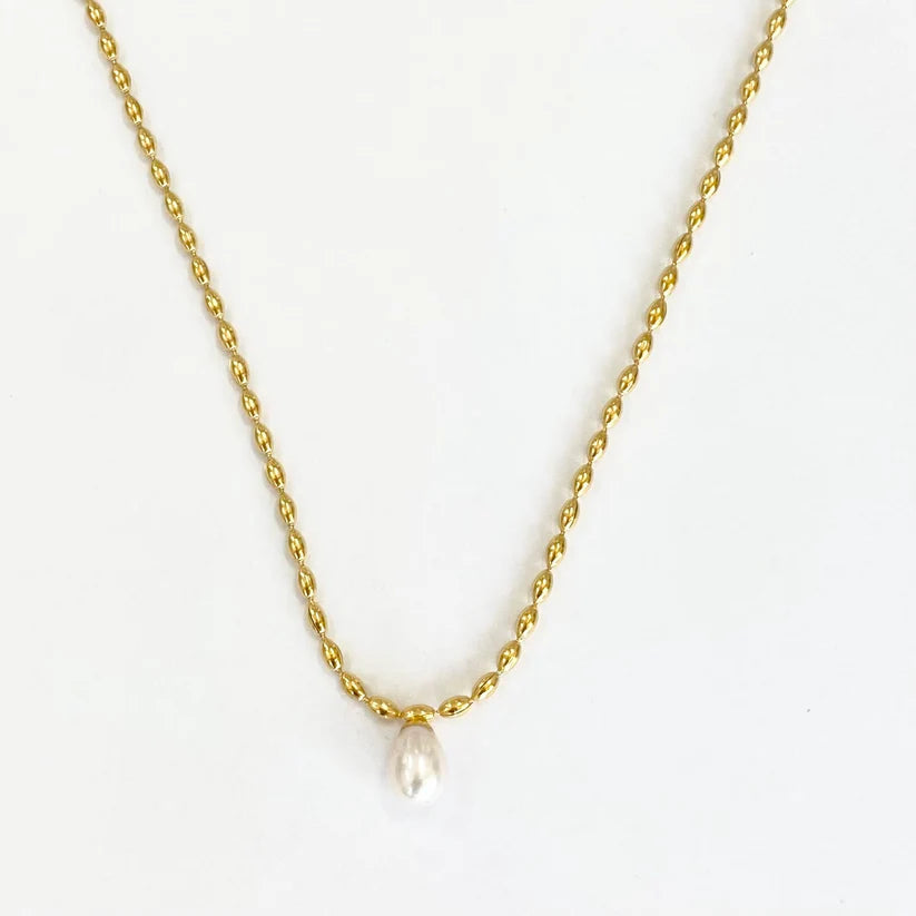 Coastal Grit | Dainty Pearl Drop Necklace
