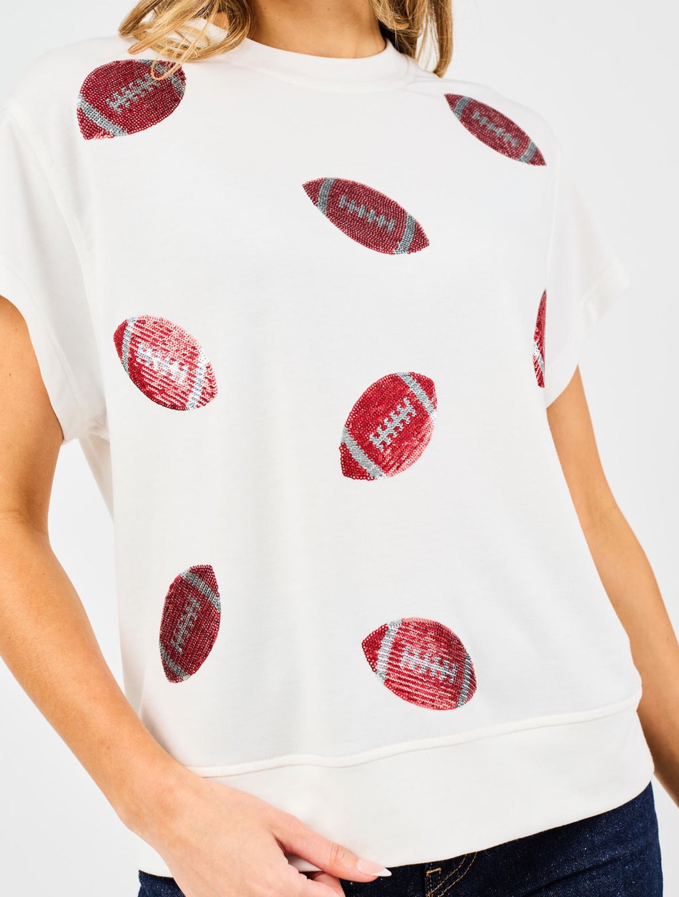 Emily Football Top Crimson & White