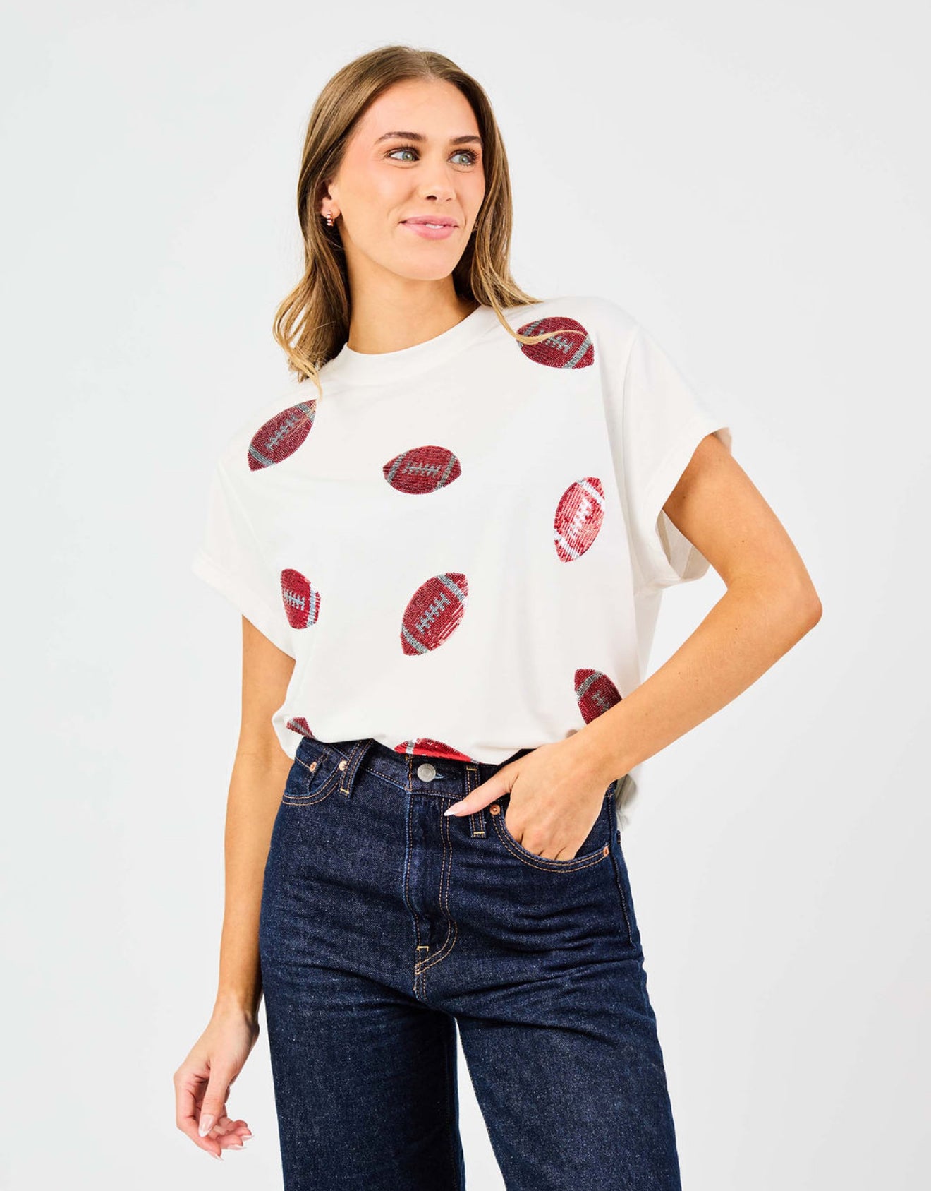 Emily Football Top Crimson & White