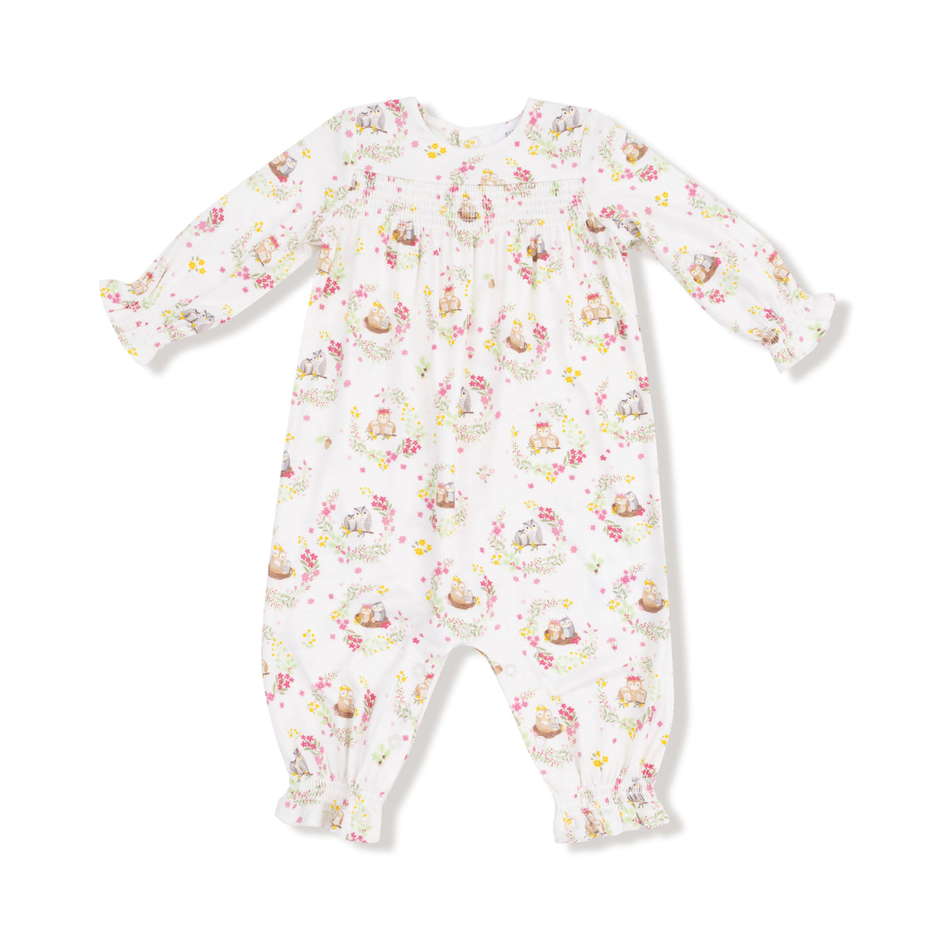 Angel Dear | Floral Owl Families Smocked Romper