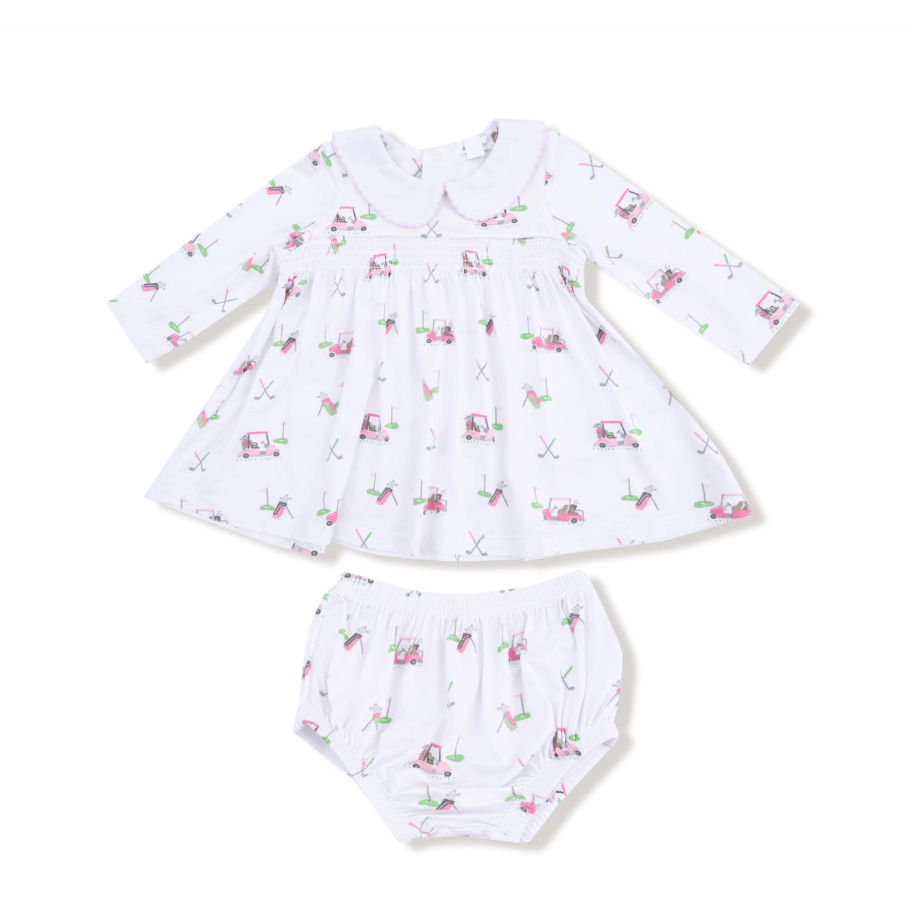 Angel Dear | Baby Golf Carts Pink Peter Pan Collar Dress with Diaper Cover